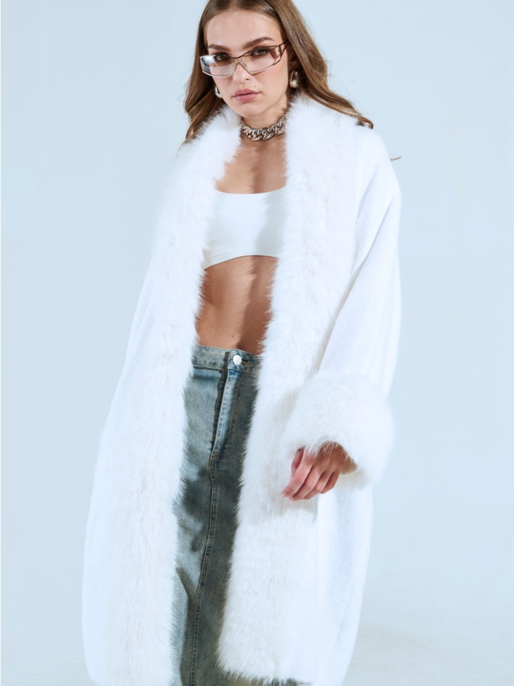 NWOT Ivory Faux Fur Trim Open Front Cardigan
